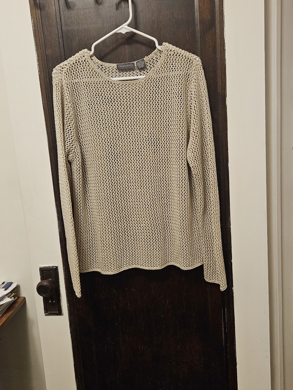Relativity Open-Knit Crewneck Sweater in Light Beige